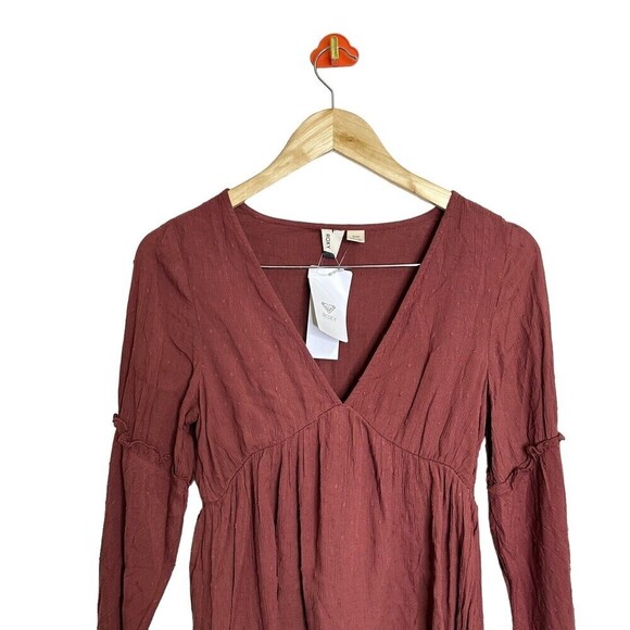 Roxy Rust Pin Dot‎ Beachcomber V-Neck Dress - Juniors Bell Sleeves Size XSmall - Picture 7 of 16